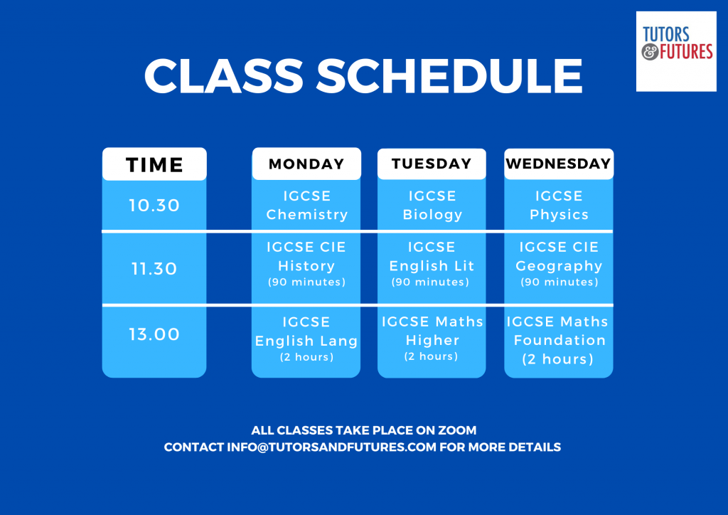 Tutors & Futures Class Schedule Timetable